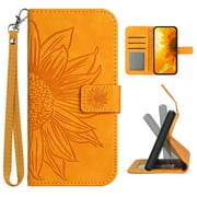 Cowithday Flip Wallet Cover Case for Google Pixel 6 Phone, Pixel 6 5G Cases for Cell Phones, PU Leather Embossed Sunflower Shockproof Kickstand Slim Case for Google Pixel 6 5G 6.4 inch, Yellow